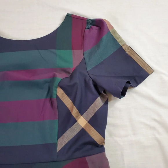 Modcloth Definitively Darling Fit and Flare Dress Womens 14 Blue Plaid Retro Fab - Picture 6 of 16